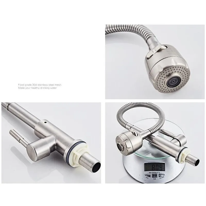 อ่างล้างจานก๊อกน้ําหมุนได้ 360 องศาพร้อมท่อยืดหยุ่น Kitchen Tap เย็นและ Hot Stream Sprayer ก๊อกน้ําห้องครัว