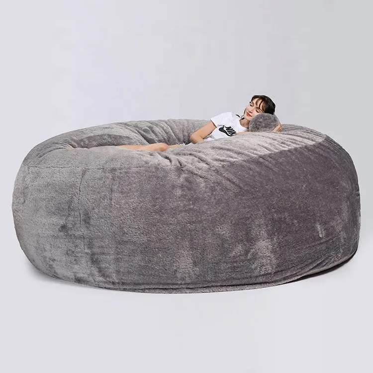 FOAM SAC Custom sherpa light grey oversize 9feet round faux fur large bean bag chair sofa bed xxxl