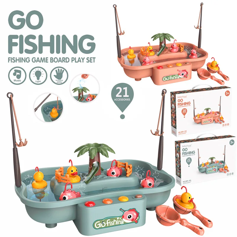 Kids Toy Fishing Set Music Electric Circulation Fishing Duck Fishing Platform Magnetic Fishing Toys for Children Gift