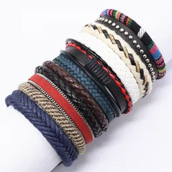 10 Pcs/set Weave Wrap Leather Men Bracelets for Women Bangles Femme Homme Male Jewelry Pulsera Hombre Erkek Bileklik Pulseira