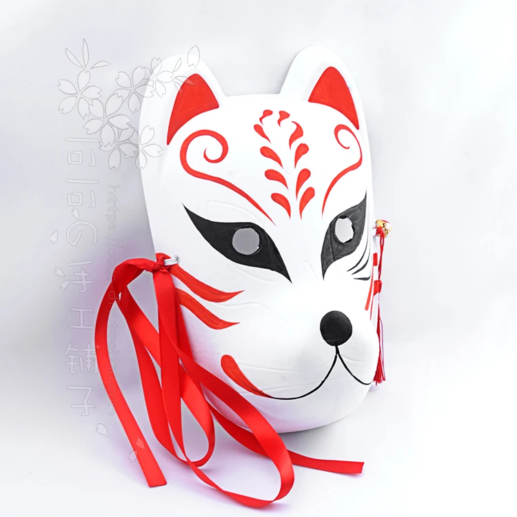 Hand-Painted Mask Japanese Style Fox Dog Mask Full Face Summer Night Temple Festival Cosplay Anime Black Halloween Party