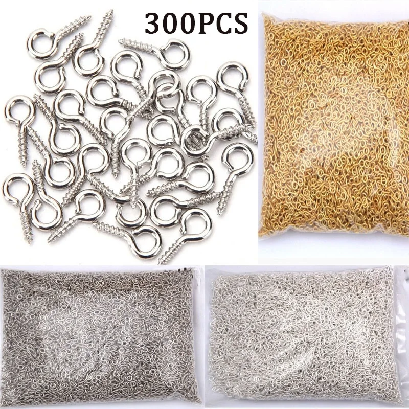 300Pcs Small Tiny Mini Eye Pins Eyepins Hooks Eyelets Screw Threaded Gold Clasps Hooks Jewelry Findings For Making DIY