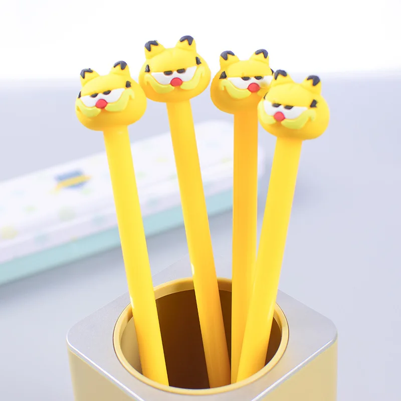 24 Pcs Creative Cartoon Yellow Fat Cat Gel Pen Cute Student Black Quality Office Sign Pen Cute Wholesale Stationery