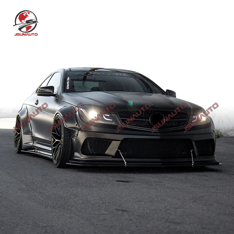 For Benz-W204 C63 2 Door LB Wide Body Kit FRP Material Front Bumper Side Fender Side Skirts Rear Diffuser Spoiler