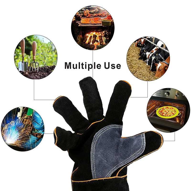 Cow Split Leather Fireproof Heat Resistant Gloves for Welding Cooking Baking Fireplace Animal Handling Welder Protective