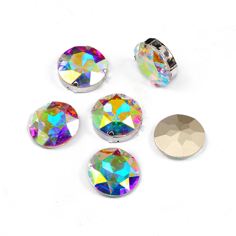 CABOCHON Crystal AB Glass Strass Sew On Round K9 Pointback setting Sew on Stones Sewing Rhinestones For Garment Jewelry