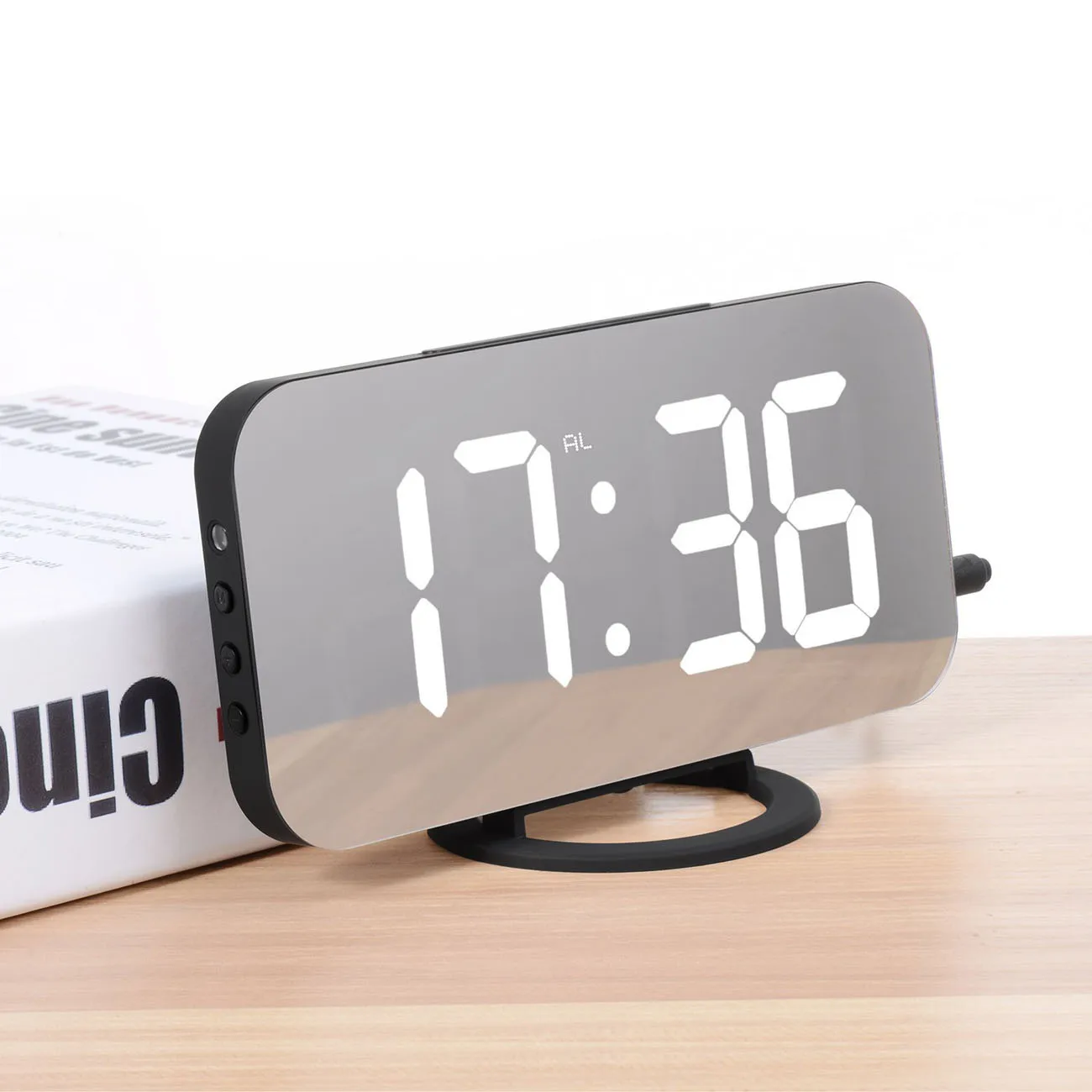 

USB Plastic Desktop Mirror Alarm Clock LED Digital Clock Snooze Time Temperature Display Night Mode Digital Table Alarm Clock