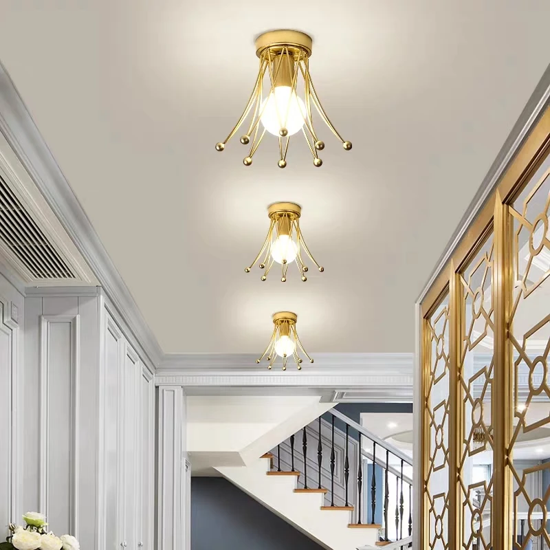 

Hallway Lamps Luxury Gold Ceiling Light E27 Crown Surface Mount Ceiling Lamp for Balcony Corridor Aisle Passage Kitchen Island