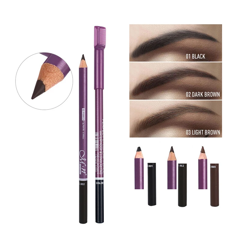 3 Colors Waterproof Long-lasting Excellence Eyebrow Eyeliner Pencil Eye Makeup Beauty Tools Brown/Black With Comb