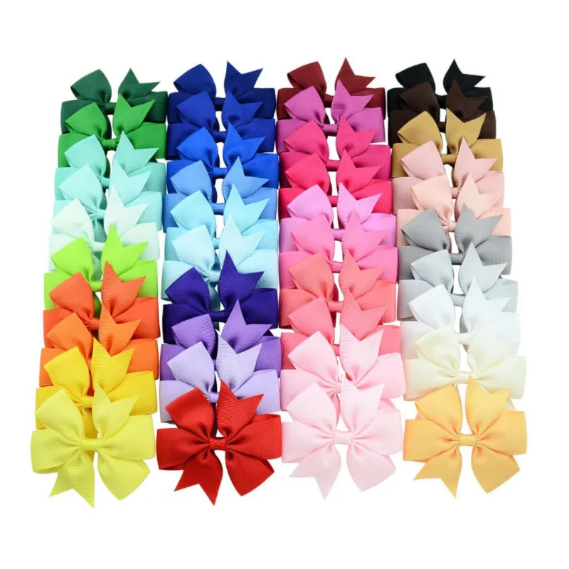 40 Color Ribbon Hair Bow  Clips for Baby Girls Bowknot Hairpins Children Headwear Accessories