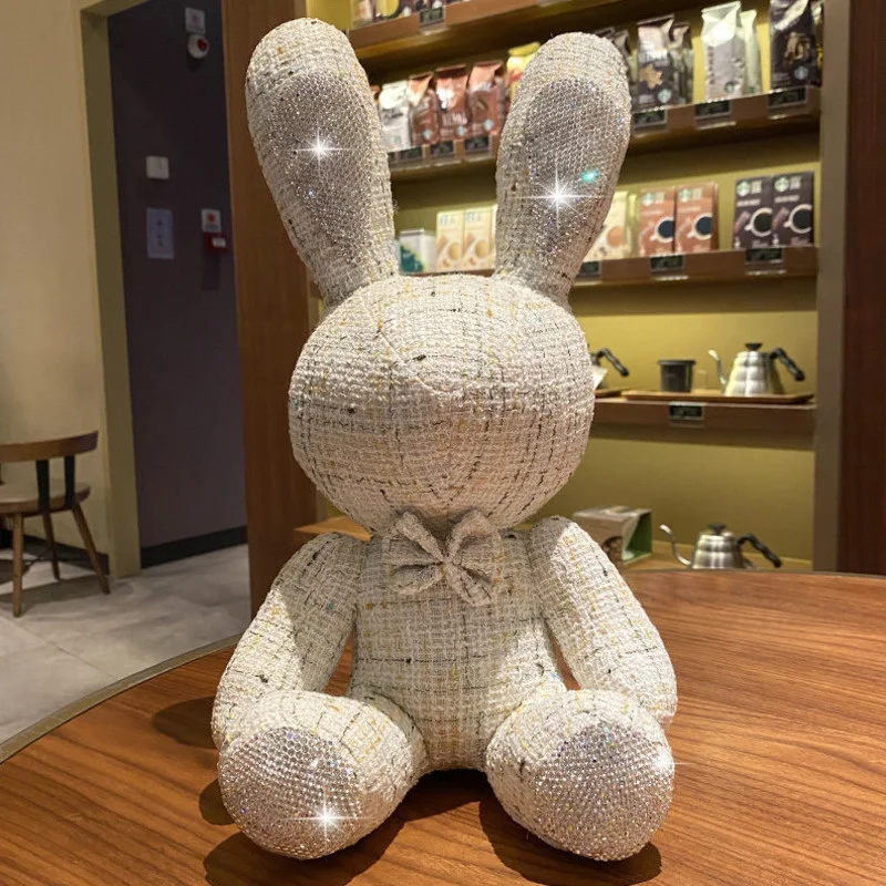 Luxury 38cm Cute Bunny Diy Diamond Inlaid Rabbit Plush Toysornament Creative Gifts Accompany Toys For Furniture Decoration