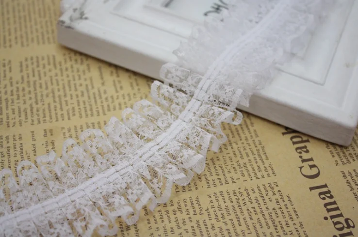 30Yards 4.5cm Chiffon Pleated Trim Ruffle Lace Ribbon DIY for Wedding Dress Yellow White Fabrics Accessories