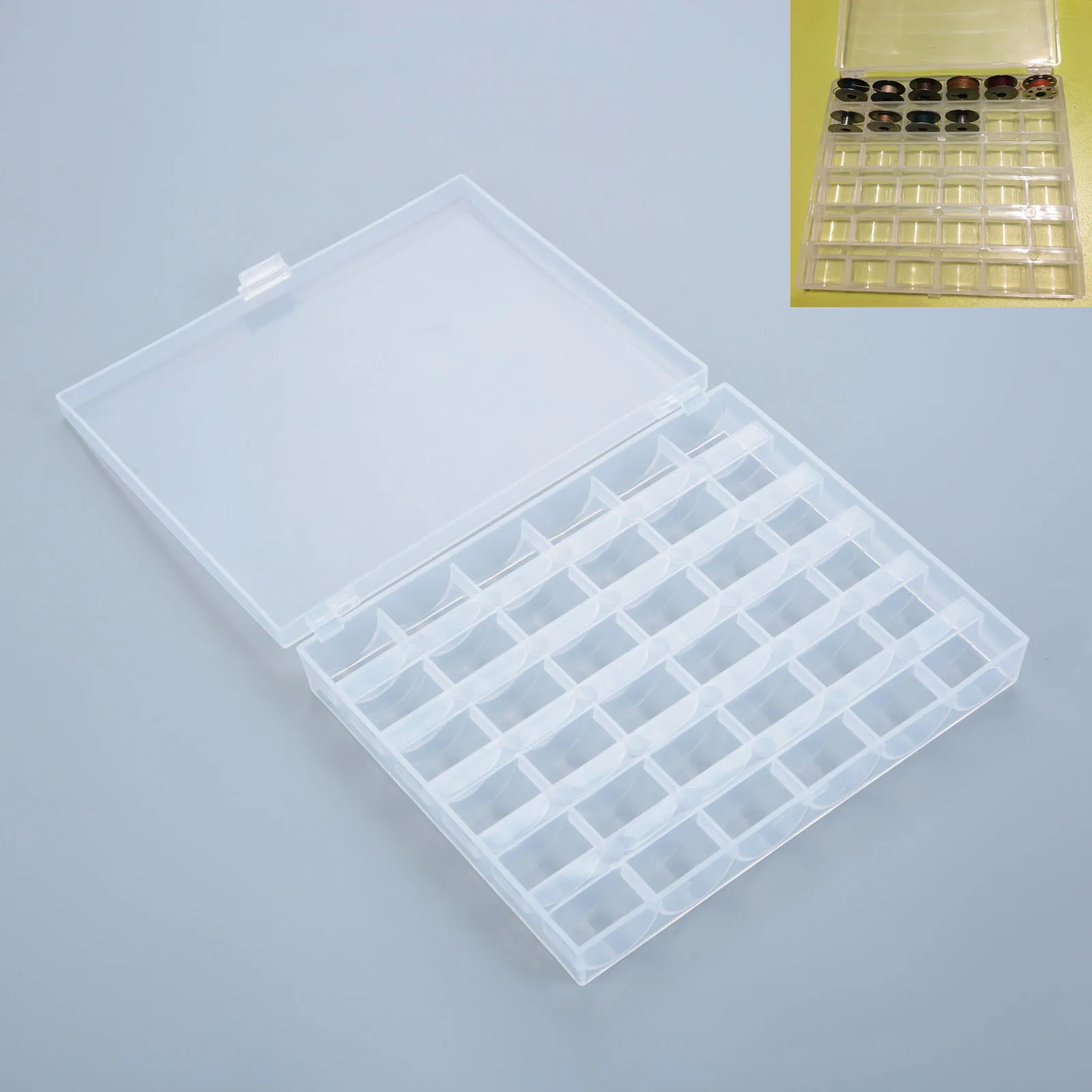 36 Slots Bobbins Box Storage Spool Case Sewing Machine Bobbin/Thread Store Plastic Clear Transparent 14.5x12x2.5cm Holder Box