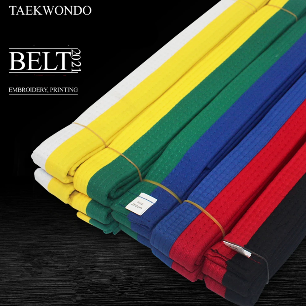 1.8-3.2m Quality Taekwondo Belt Black Red Blue Brown White  Judo Rank Belt for Martial Arts Karate BJJ Customized Embroidery