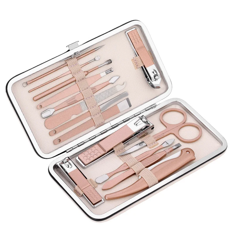 

15 Pieces in 1 set of Nail Manicure Tools Nails toe Clipper Scissors Tweezer pedicure kit professional quality Case For Travel