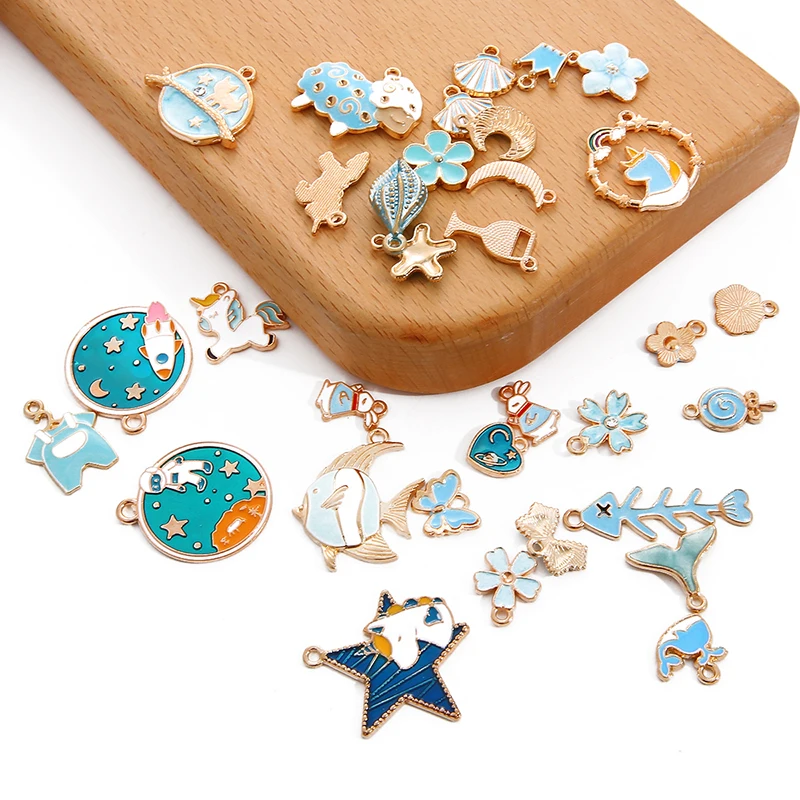 Random Mixed 10pcs Alloy Drop Oil Charms Gold Cartoon Animal Enamel Pendant For DIY Earring Bracelet Necklace Jewelry Making