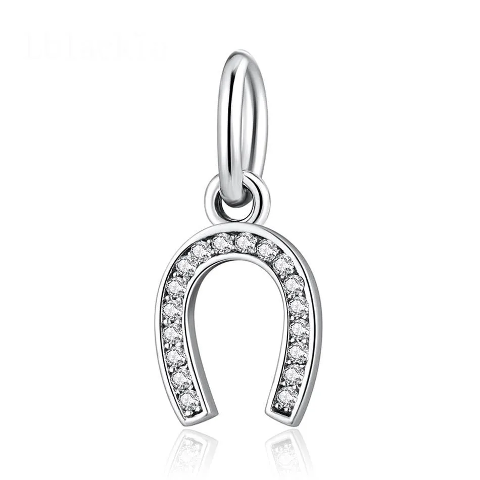 Authentic S925 Silver Symbol Of Luck Crystal Horseshoe Pendant Charm for Women Bracelet Bangle For Women DIY Jewelry