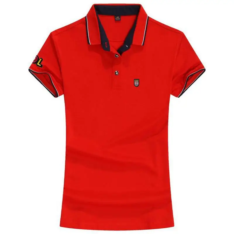 High Quality New Summer Womens Polo Shirt Casual Short Sleeve Ladies Lapel Tees Fashion Womens Polos Clothing Slim Female Tops
