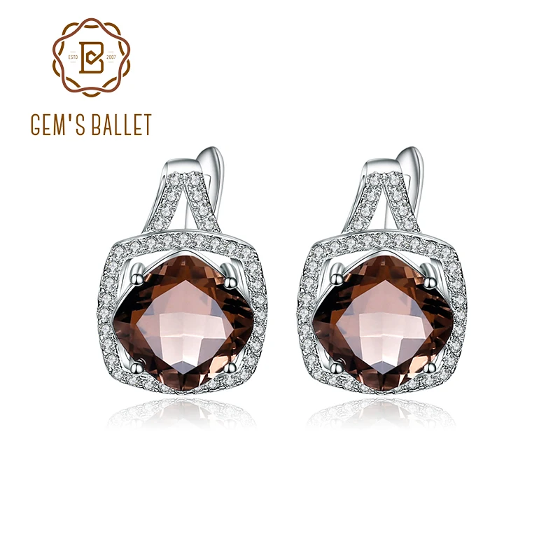 Gem's Ballet Natural Smoky Quartz Genuine 925 sterling silver Clip Earrings For Women Gift Fashion Style Wedding Engagement