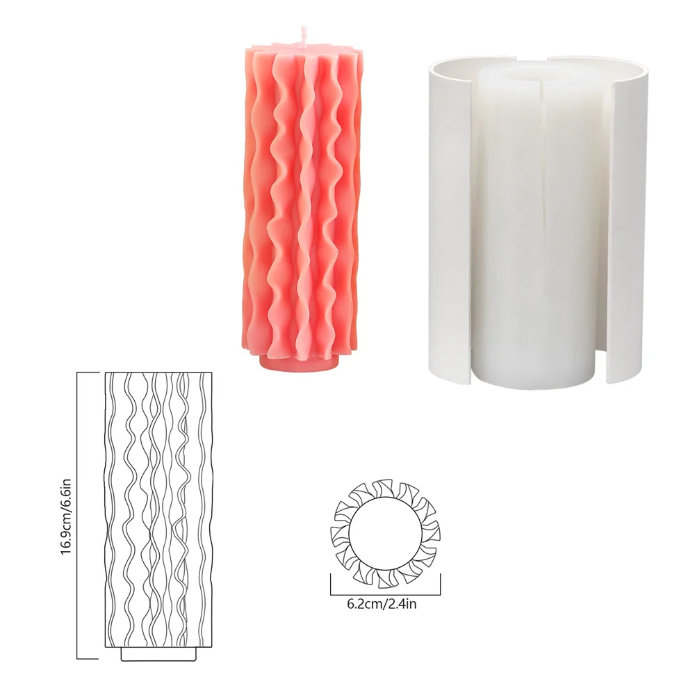 3D Wave Silicone Molds for Candles Cylinder Pillar Scented Candle Mould DIY Crafts Candle Making Supplies