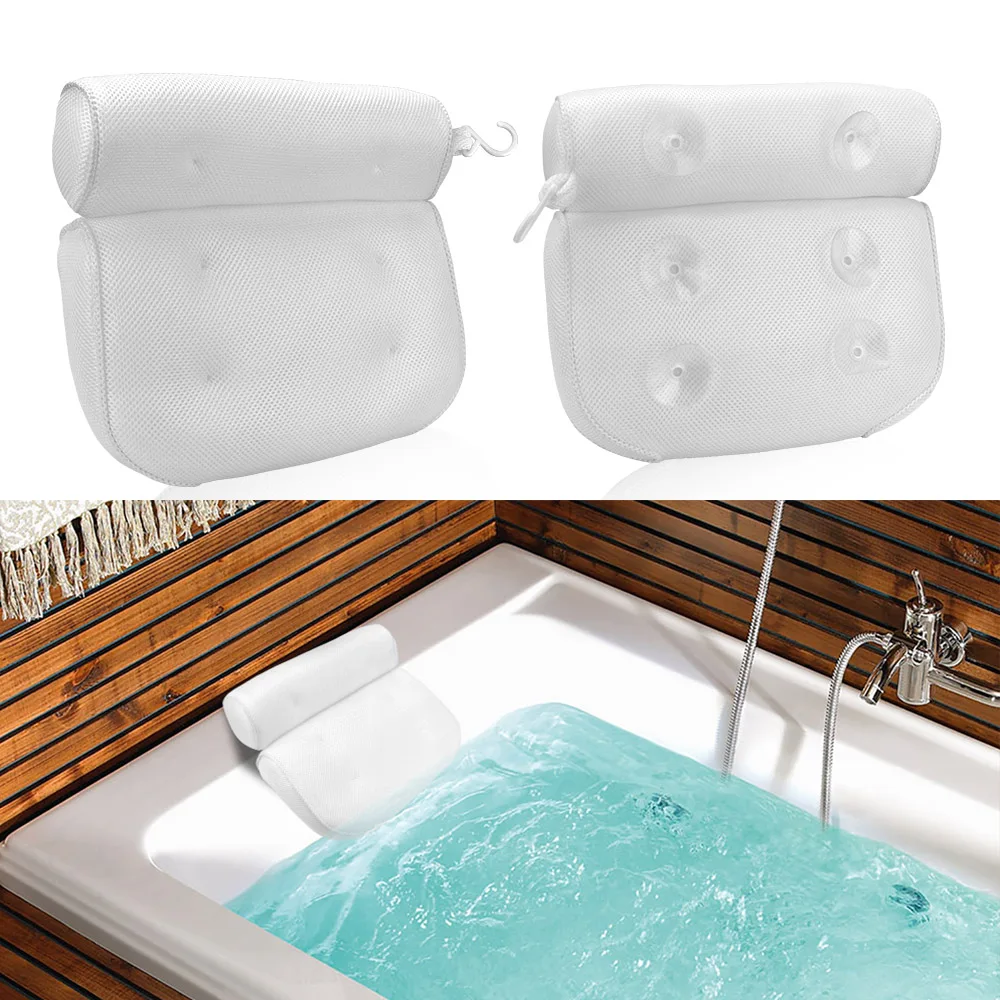 Non-Slip Bath Pillow With Suction Cup For Neck and Back Support Breathable 3D Mesh Bathtub Spa Head Rest Bathroom Supply