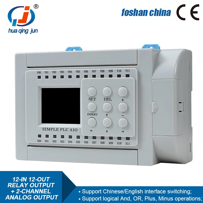 Huaqingjun-インバーター用のプログラム可能なロジックコントローラー,12di 12doリレー出力,plc 2ao 0-10v 0-20ma