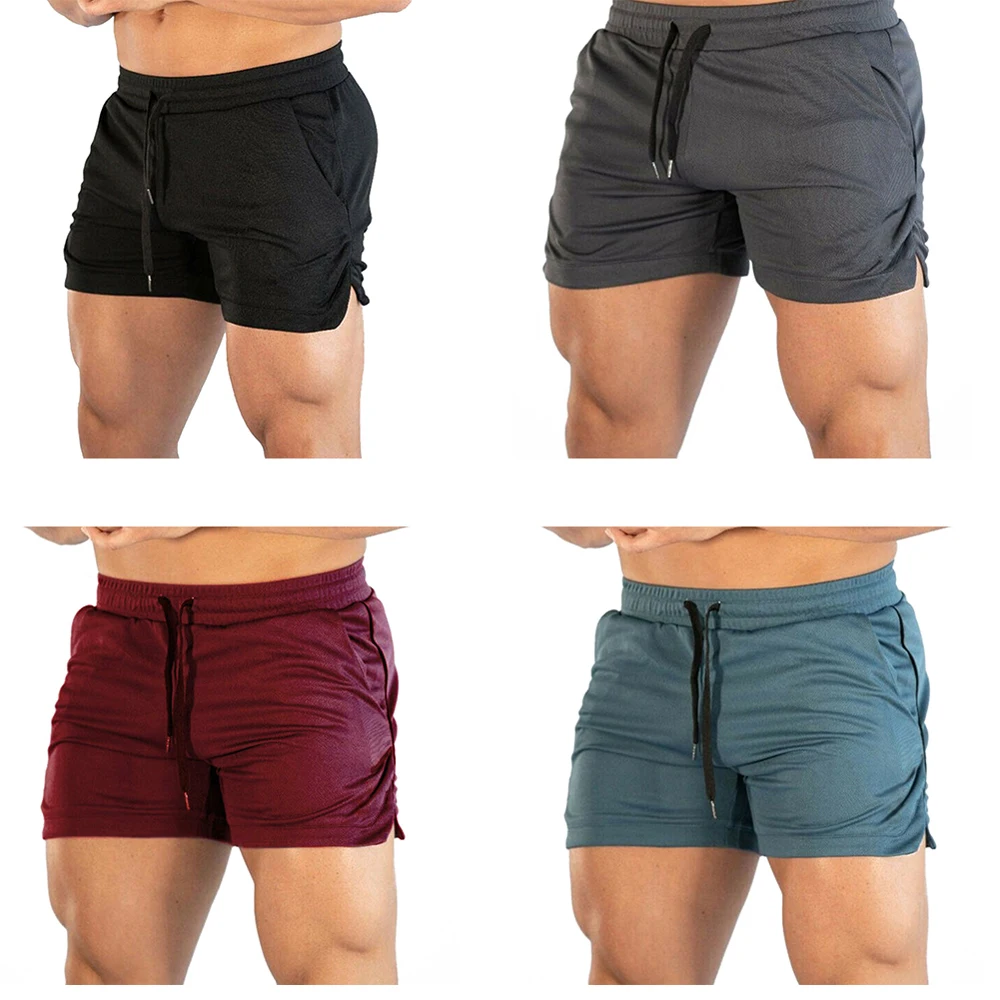 Summer Gyms Workout Male Breathable Mesh Quick Dry Sportswear Jogger Beach Solid Shorts Men Fitness Bodybuilding Shorts