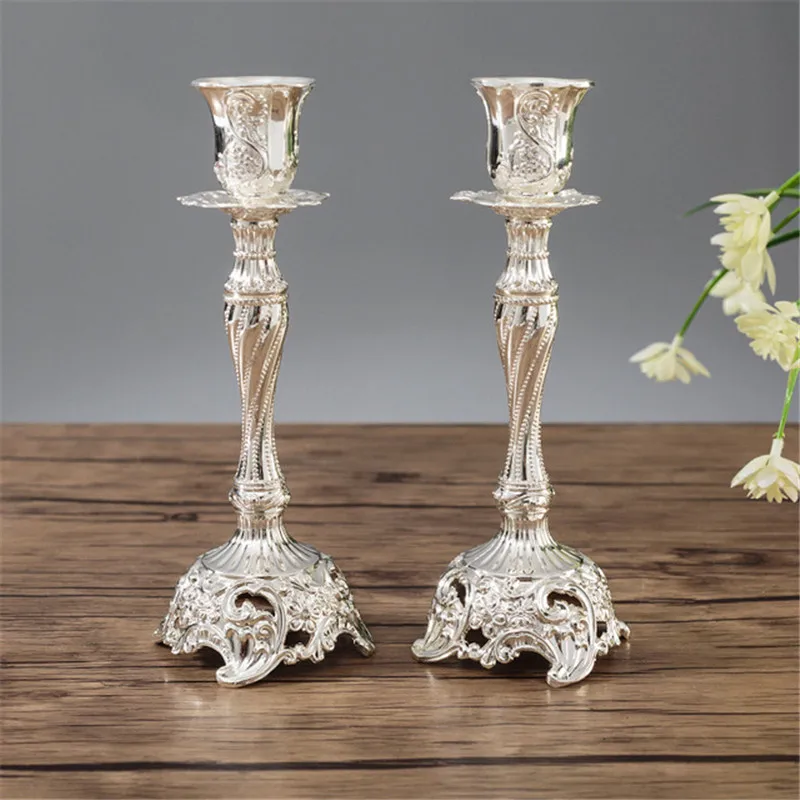 2 Pcs Vintage Metal Pillar Candlestick Holders Creativity Candelabra Set for Wedding Party Dinner