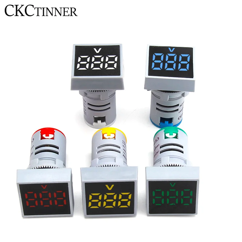 1pcs 22mm Voltmeter LED Digital Voltage Meter Indicator Light AC 12-500V Square Panel Voltage Tester Red Blue Yellow Green White