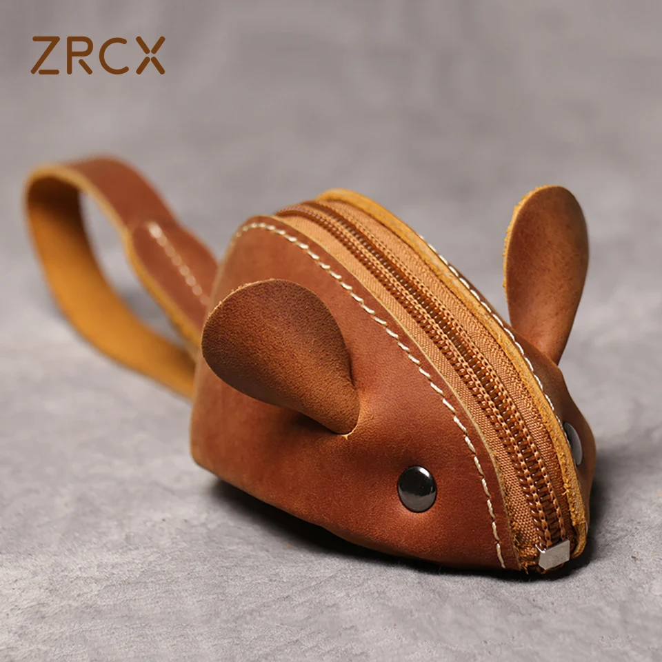 ZRCX Genuine Leather Small Coin Purse Creative Lovely Rat Zipper Key Case Men Women Portable Key Wallets  Children's Key Bags