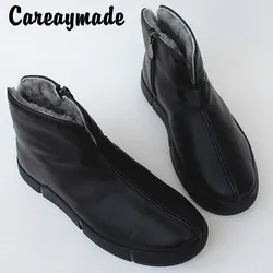 Careaymade-100% Genuine leather Winter wool lining cotton Large women's boots,skid-proof and warm snowboots,winter men's shoes