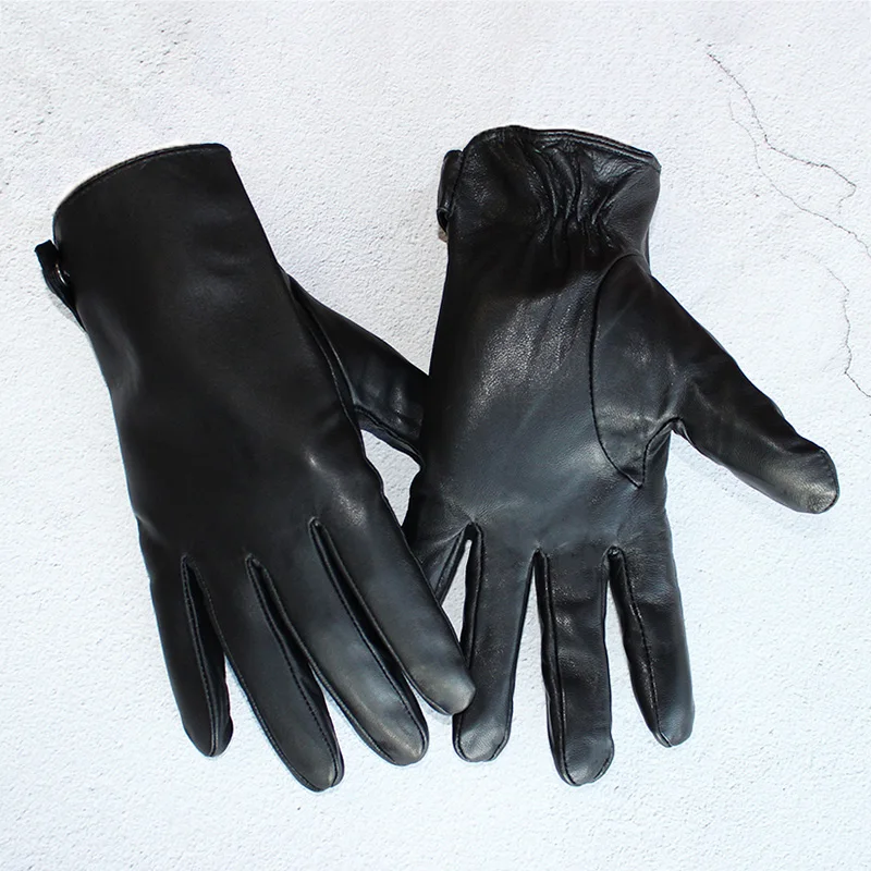 Gants d\'hiver en cuir de mouton pour hommes, épais, coupe-vent, moto, noir