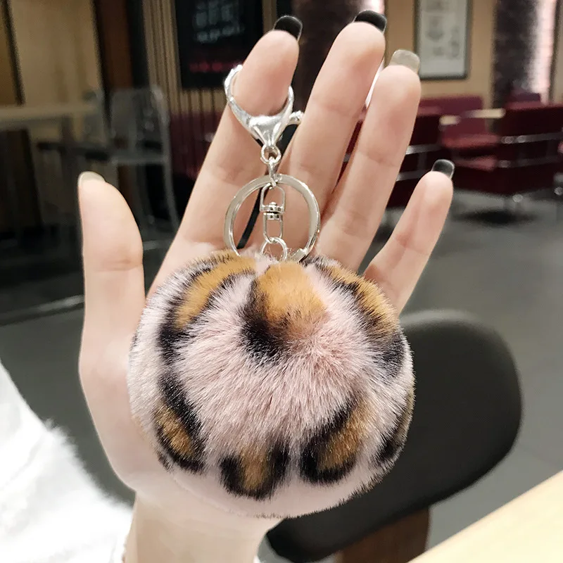 Leopard Love Plush Fur Ball Keychain