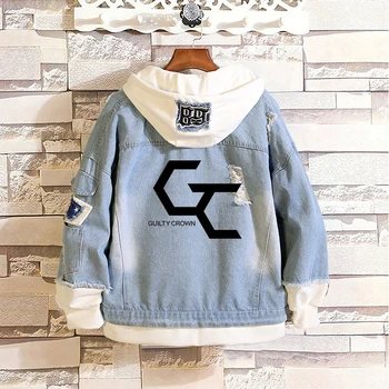 Anime Attack on Titan Unisex Streetwear Long Hooded Jeans Jacket Guilty Crown Death Note Harajuku Denim Patchwork Hoodies Coat 5