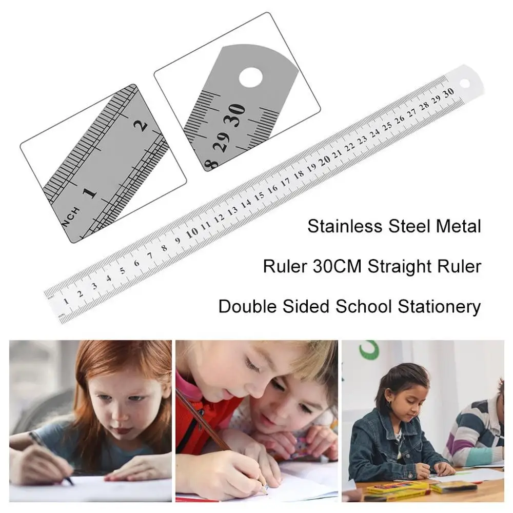 Stainless Steel Metal Ruler 30CM Straight Ruler Measurement Double Sided for Sewing Foot Sewing & School Stationery