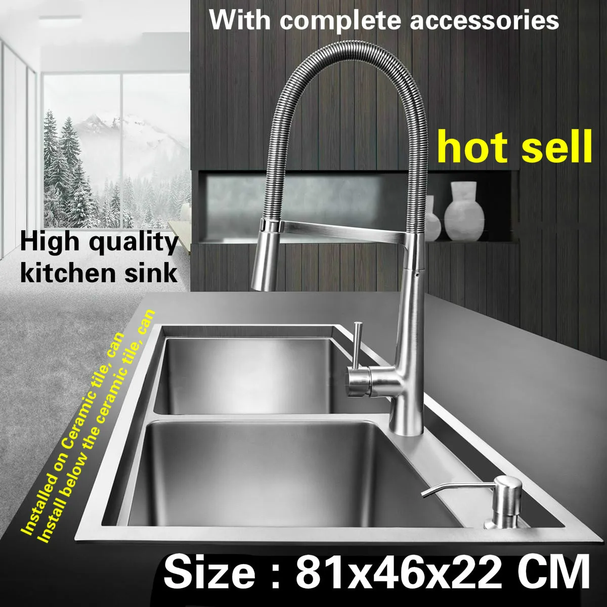 Tangwu Upscale luxurious kitchen sink food grade 4 mm thick 304 stainless steel hand made double grooves Wash dishes 81x46x22 CM