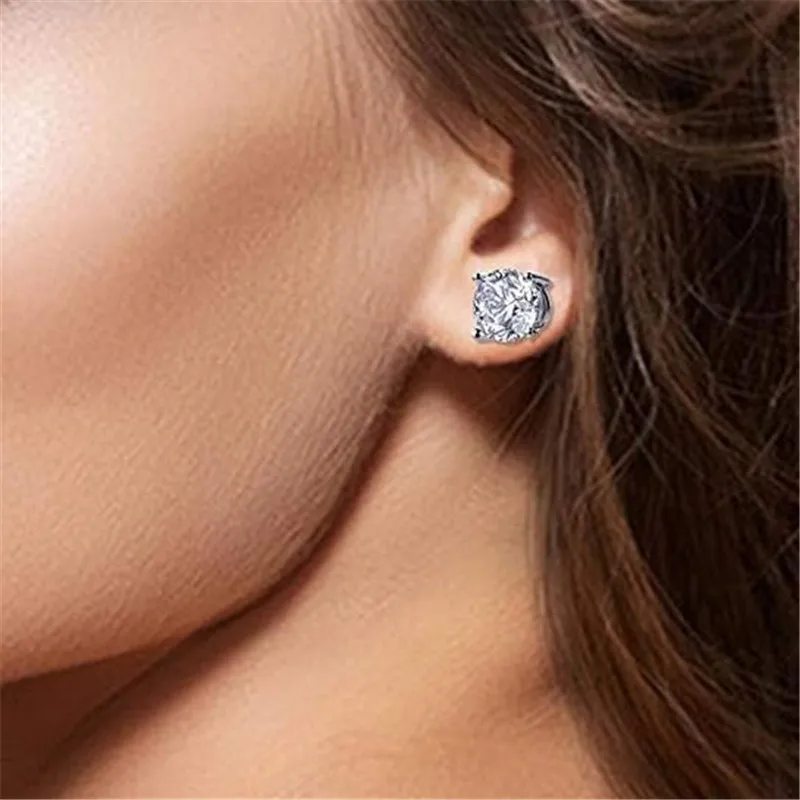 Solitaire 5/9mm Lab Diamond Stud Earring 100% Real 925 Sterling Silver Party Wedding Earrings for Women men Engagement Jewelry