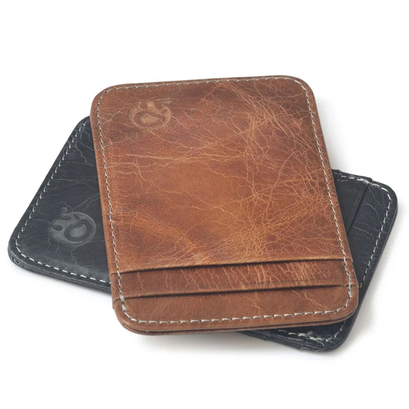 Wholesale Genuine Leather Convenient ID Pocket Bank Credit Card Case Vintage Thin Card Wallet Men Cash Bag Slim Bus Card Holder