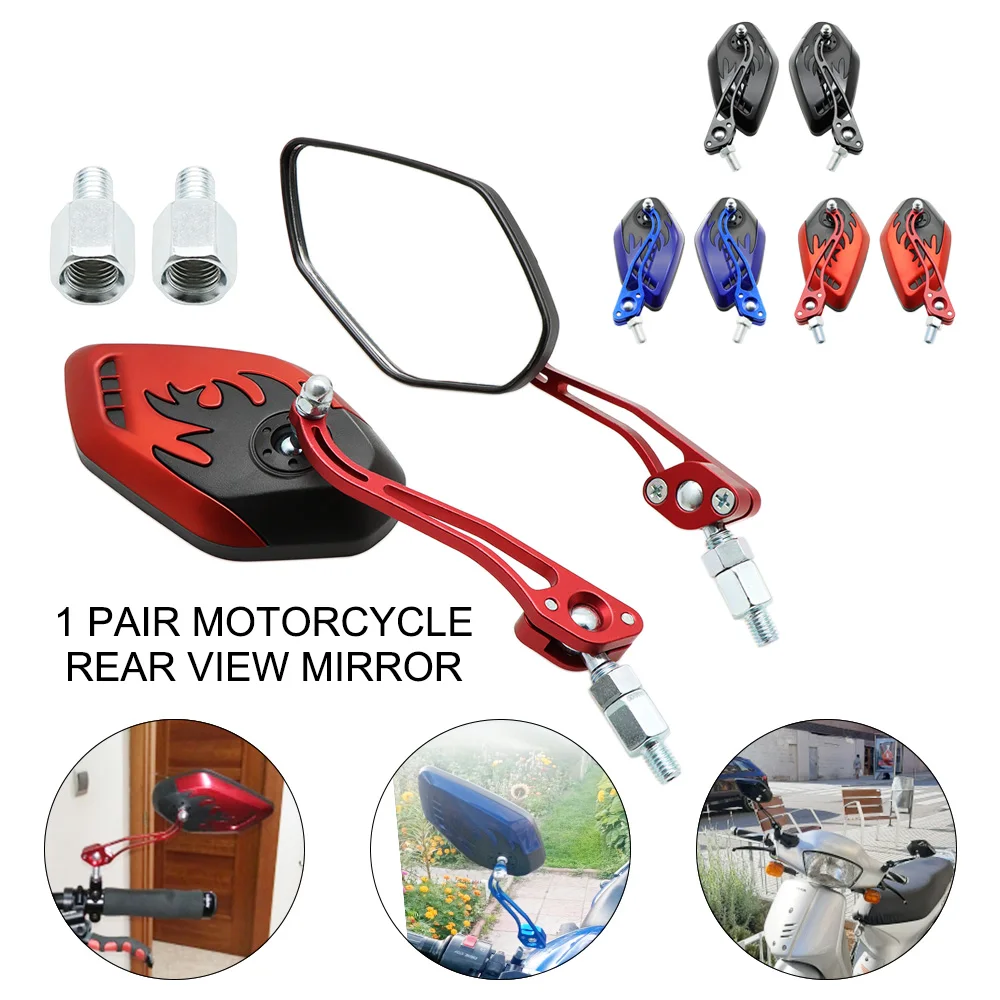 Nuoxintr Universal 2PCS Motorcycle Rearview Mirrors 360 Degree Rotation Scooter Side Mirrors For 8MM 10mm