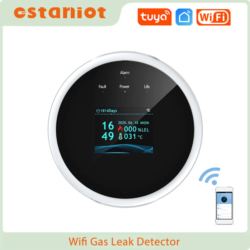 

Ostaniot Tuya WiFi Smart LPG Leak Sensor LED Display Screen APP Control Safety Smart Home Leakage Sensor Support Smart Life App