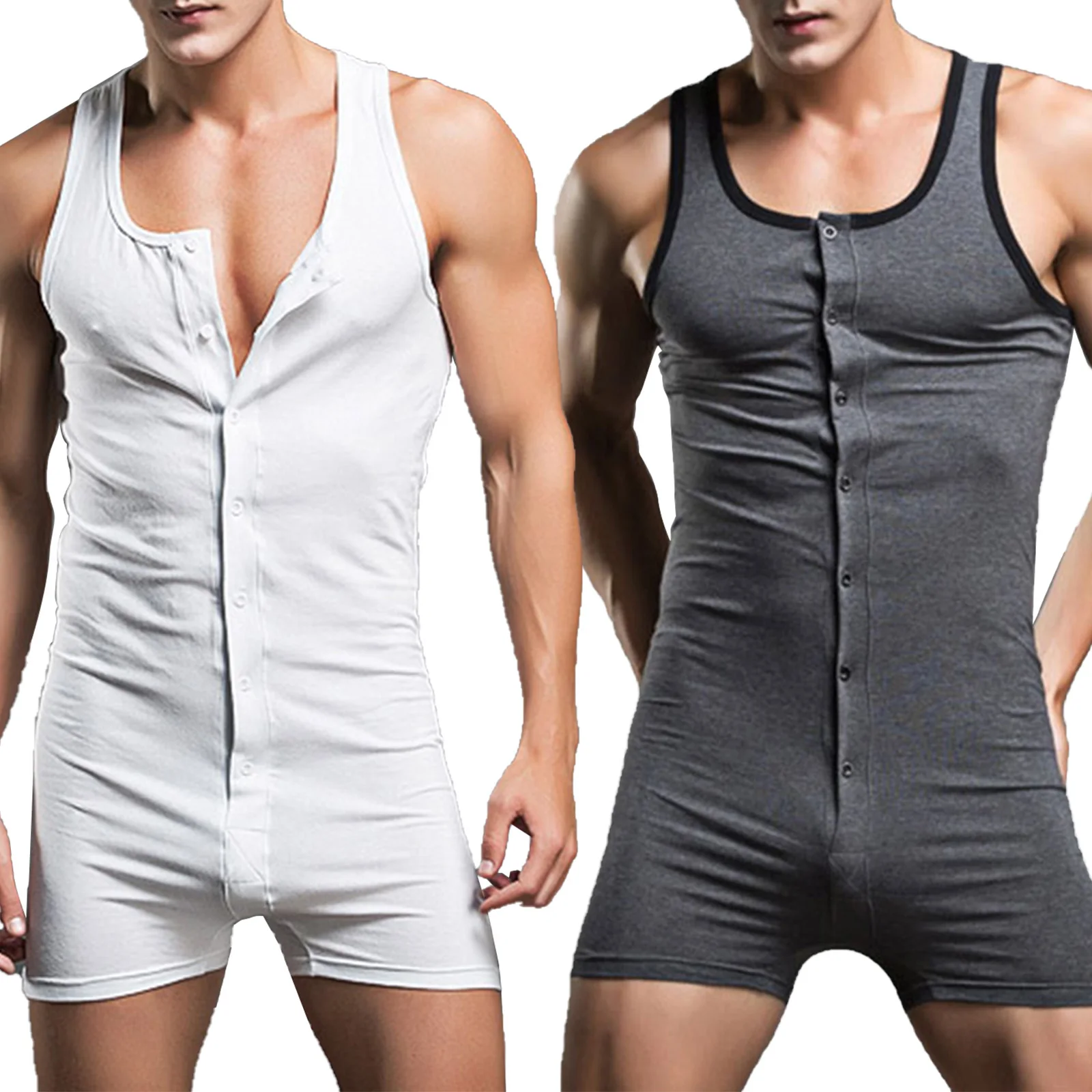 Men\'s One Piece Tank Bodysuit Leotard Underwear Lingerie Sexy Sleeveless Sports Fitness Tight Jumpsuit Sleepwear