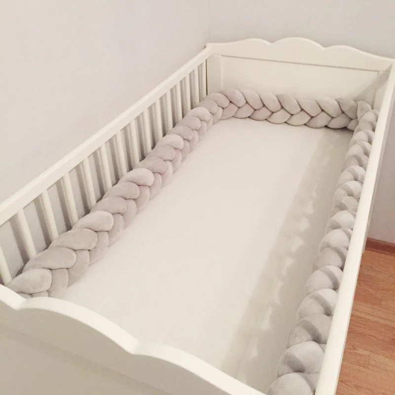 1M-3M Length Baby Bed Bumper Braids Baby Bed Decor Pure Weaving Plush Knot Crib Bumper Protector Infant Room Decor