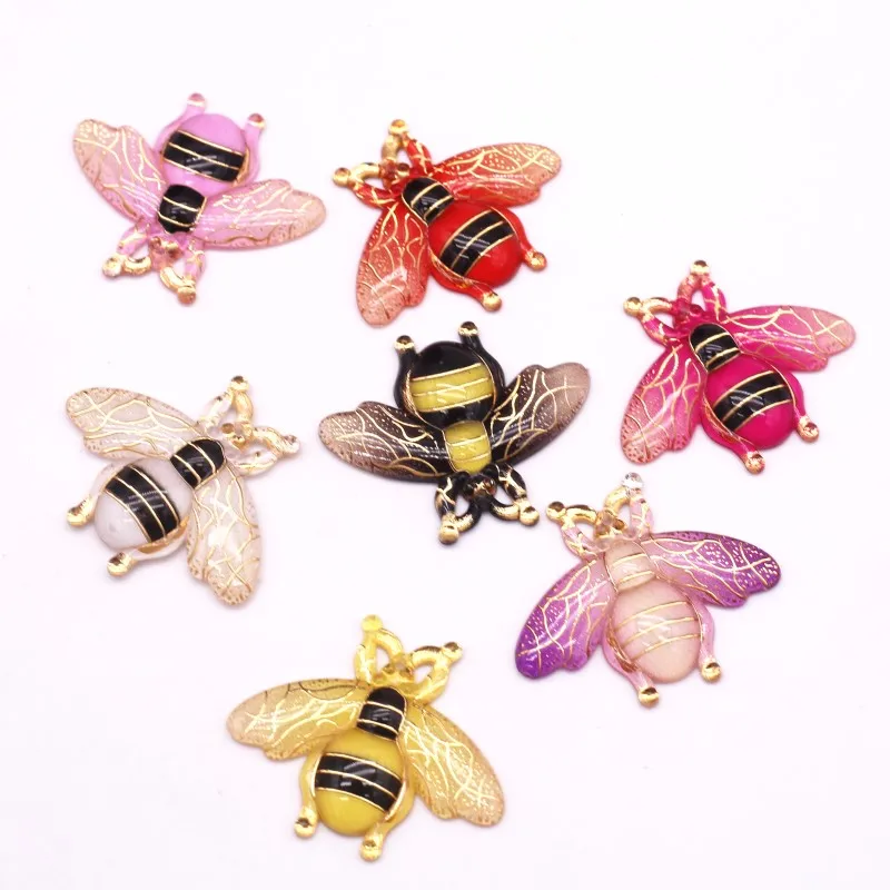 Abeja de ala degradada con pegatina adhesiva, artesanía de resina, boda, decoración del hogar, joyería artesanal, accesorios de ropa, 27x32mm, 10 piezas