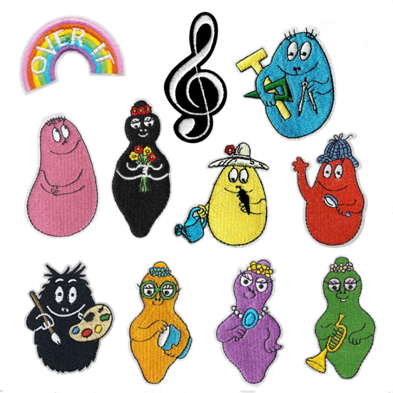 DIY Barbapapa Anime Movie Cartoon Patches Iron On Embroidered Patches For Clothing Applique Badge On Kids Clothes T-shirt