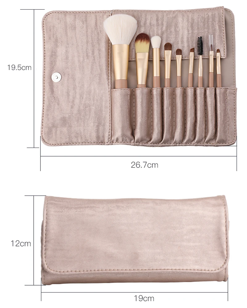RANCAI Luxurious 9pcs Makeup Brushes set Powder Foundation Blusher Eyeshadow Brush Kabuki Cosmetics Tools+ Leather Case