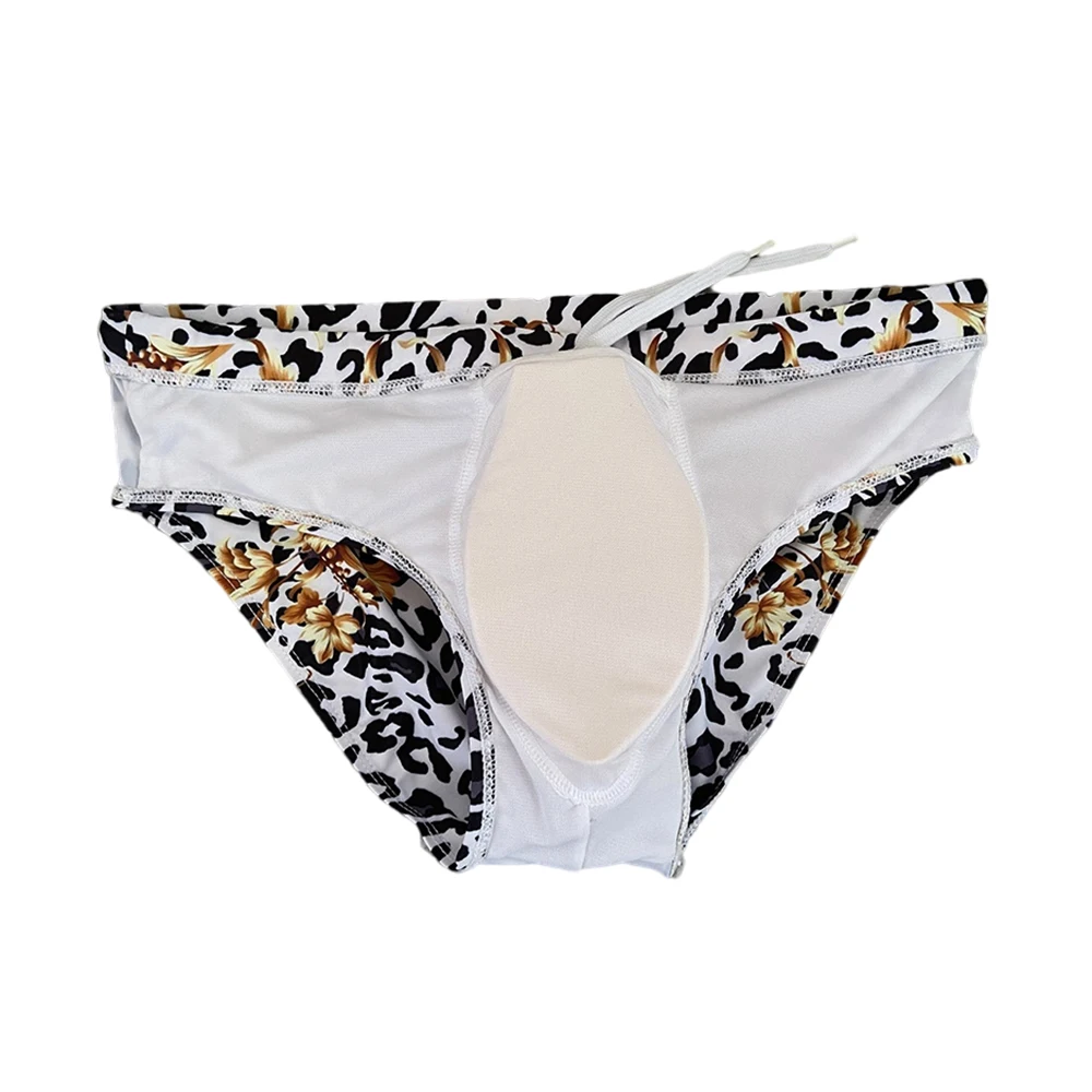 Sexy Mens Swimwear Nylon Quick Dry Leopard Swimming Briefs Gay Low Waist Bathing Swimsuit Fashion Pouch Pad Beach Surfing Trunks