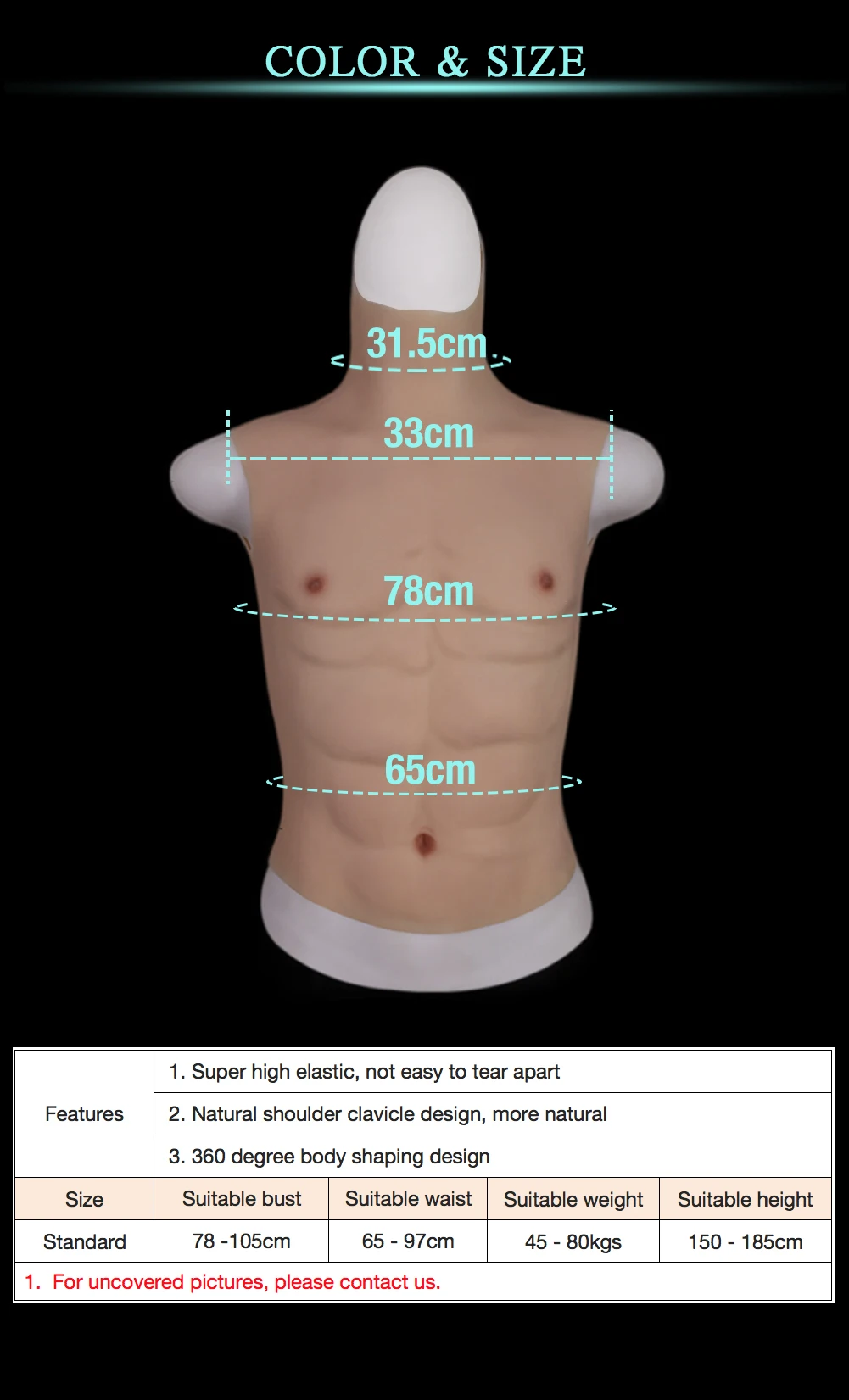 Dokier Fake Chest Muscle suit Belly Soft Silicone Man Artificial Simulation Muscles High Collar Version Cosplay Crossdress Male