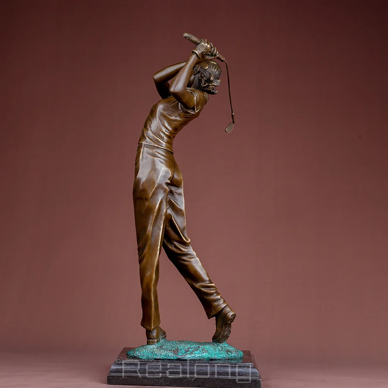 Imagem -03 - Feminino Golfista Bronze Escultura Bronze Jogador de Golfe Estátua Mulher Figurinhas Golfista Menina Jogando Golfe Arte Artesanato para Casa Decoração Presente