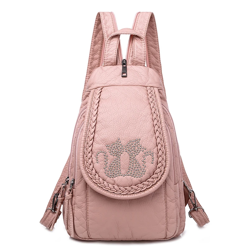 KMFFLY Hot Weiß Frauen Rucksack Weibliche Gewaschen Weichen Leder Rucksäcke Damen Sac A Dos Schule Taschen für Mädchen Reisen Zurück Pack rucksäcke 5