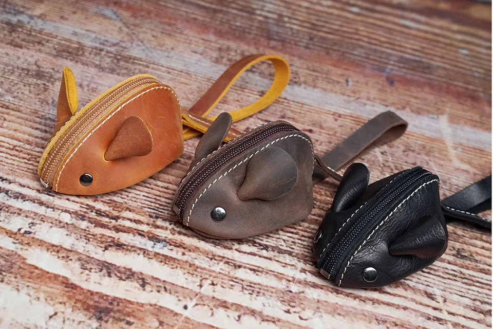 Vintage Mini Geldbörse Echtes Leder Kleine Geldbörse Männer Frauen Braun Mode Niedliche Maus Aufbewahrungstasche Trend Reißverschlusstasche NUPUGOO – Detail 3